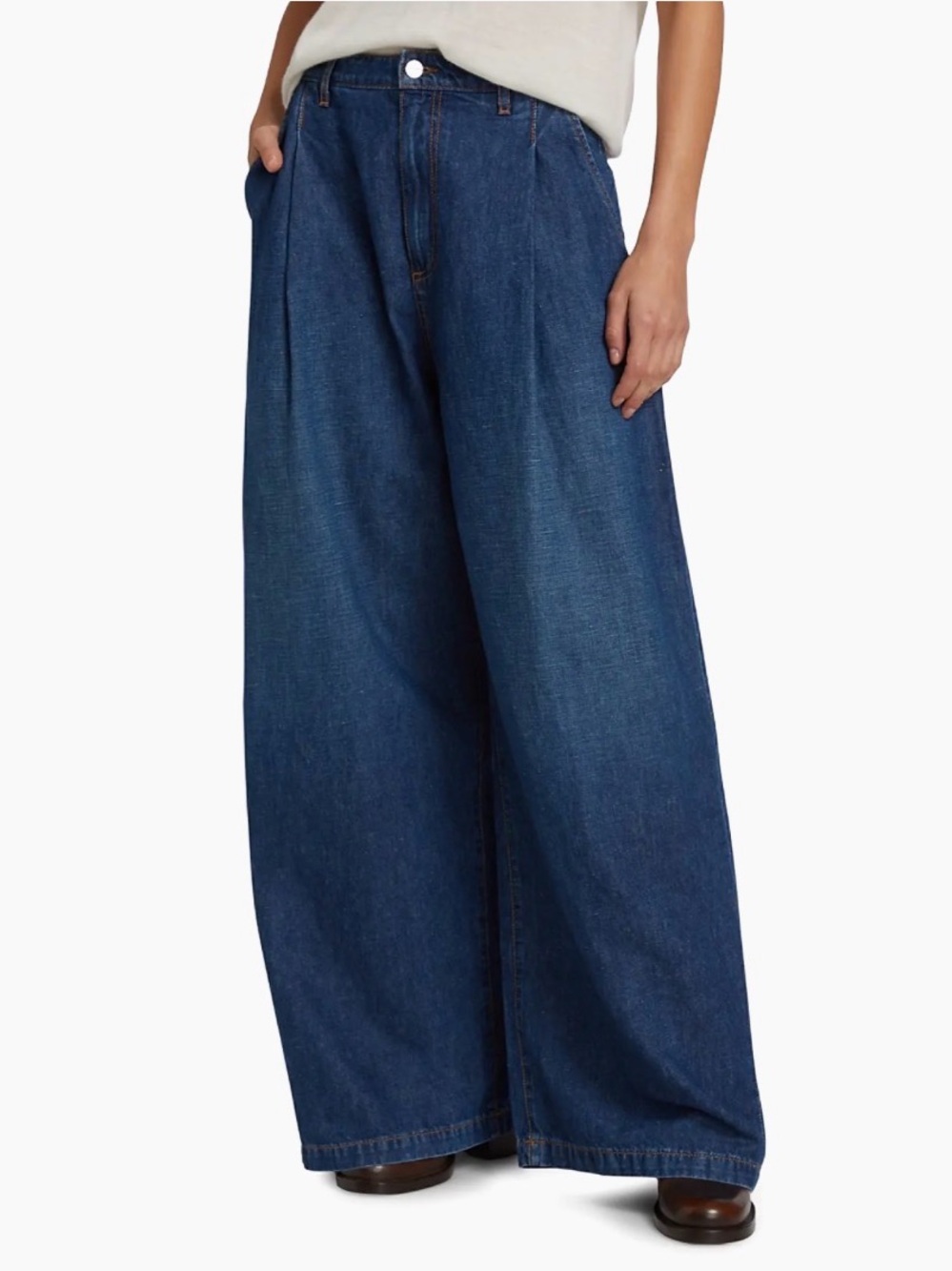 NWT TWP Greene St. Wide Leg Linen Blend Pants Dark Wash Blue Cotton $495 Size 29 - Picture 3 of 11